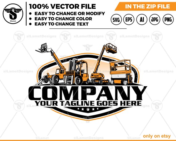 Cherry Picker,  Boom Lift, Rotating Reach Lift,  Forklift Logo - Construction Equipment logo