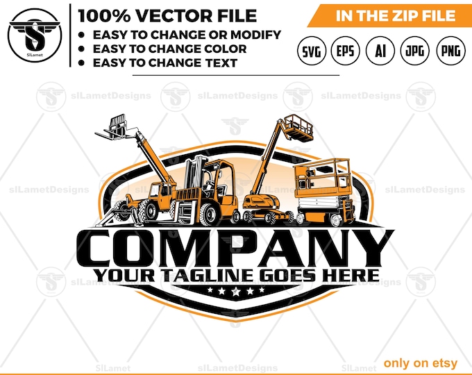 Cherry Picker,  Boom Lift, Rotating Reach Lift,  Forklift Logo - Construction Equipment logo