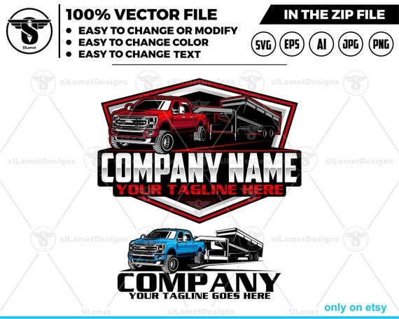 Ford Super Duty and dump trailer logo, pickup and dump trailer, Bumper Pull Dump Trailer logo, dump trailer logo - junk clean logo