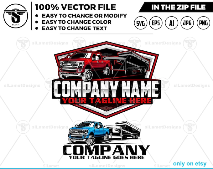Ford Super Duty and dump trailer logo, pickup and dump trailer, Bumper Pull Dump Trailer logo, dump trailer logo - junk clean logo
