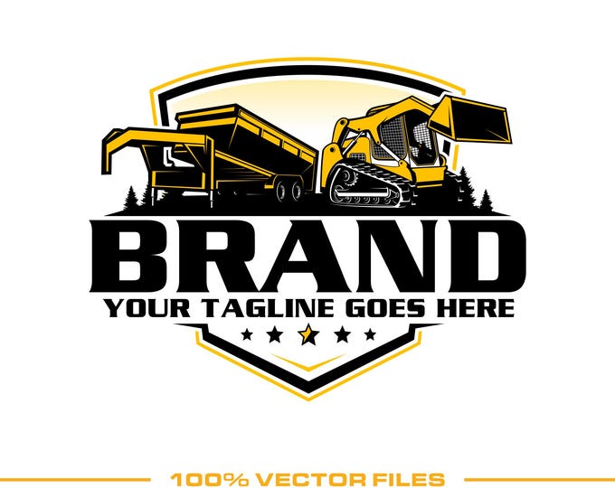 Excavation Logo: Fully Editable, Hauling Skid Steer Loader Dump Trailer Design