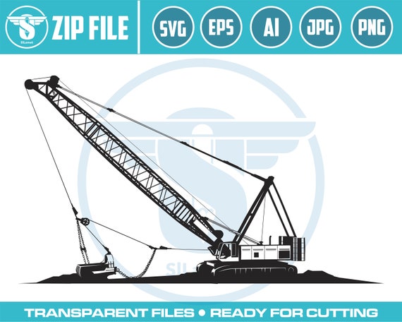 Dragline Excavator Svg, Heavy Equipment Svg, Dragline Excavator Cut Files, Dragline Excavator Files for Cricut, Clipart, Png, Dxf, Eps