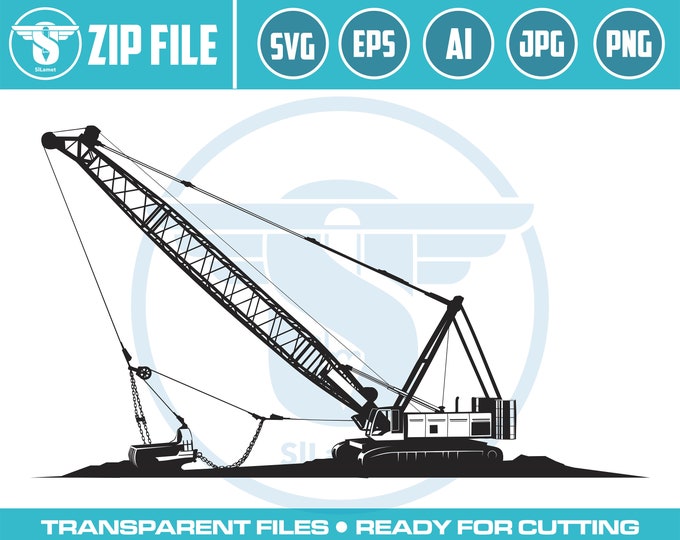 Dragline Excavator Svg, Heavy Equipment Svg, Dragline Excavator Cut Files, Dragline Excavator Files for Cricut, Clipart, Png, Dxf, Eps