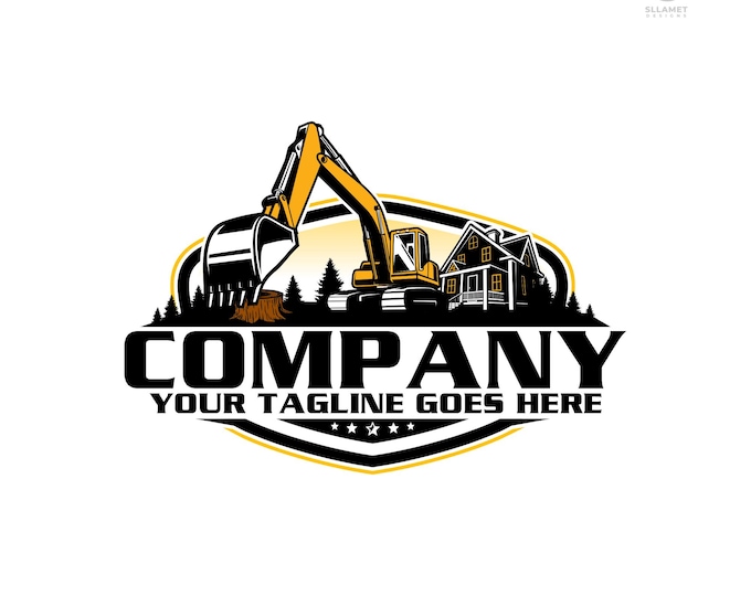 Landscaping Excavation Service Logo: Editable Vector Design for Backyard Renovation Heavy Machinery (SVG, EPS, PNG)