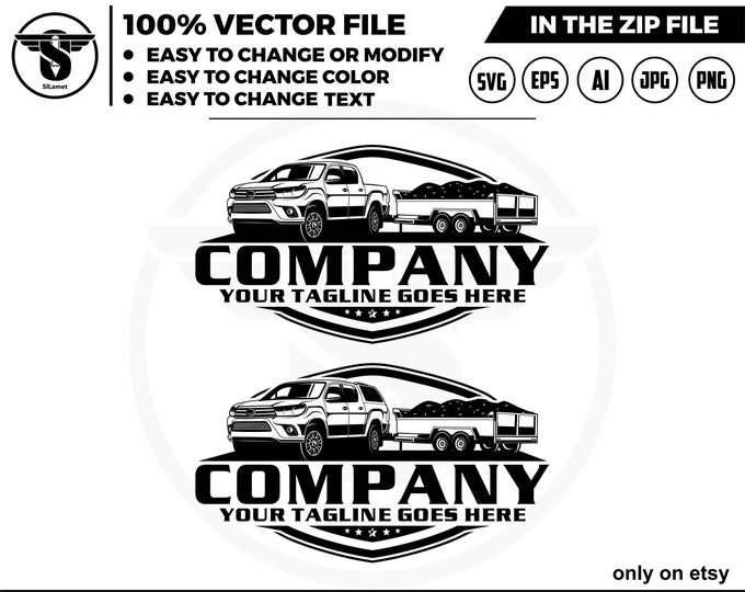 pickup and dump trailer logo, trailer towing logo, truck pickup logo svg, towing Company Logo, pickup truck outline, toyota hilux mk8