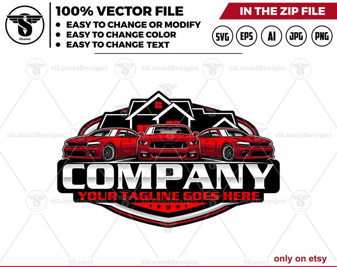 Car Wash House Logo - Auto Cleaning Garage Logo - Vehicle Wash Building logo - Car Spa Shop logo
