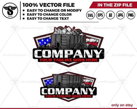 America Dump Roll Off Bin logo - Dumpster Logo - Waste Removal Truck Design - Trash Container logo - Junk Hauling Service