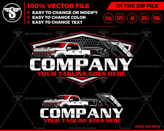 Pickup & dump roll off trailer logo Logo - Pickup Truck Trailer Logo Template  - Hauling Equipment Branding - dump trailer logo