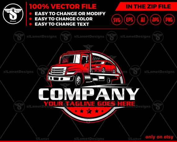 flat bed tow truck logo - flat bed towing - towing truck logo - Vehicle Recovery Logo - Towing Service logo  - Roadside Assistance logo
