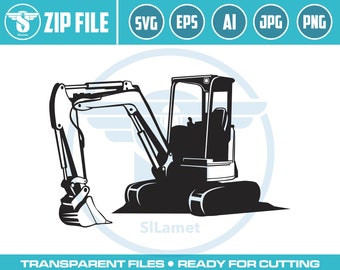 skid steer excavator, mini excavator, excavator svg, excavator silhouette, digger svg, construction svg, excavator clipart, heavy equipment