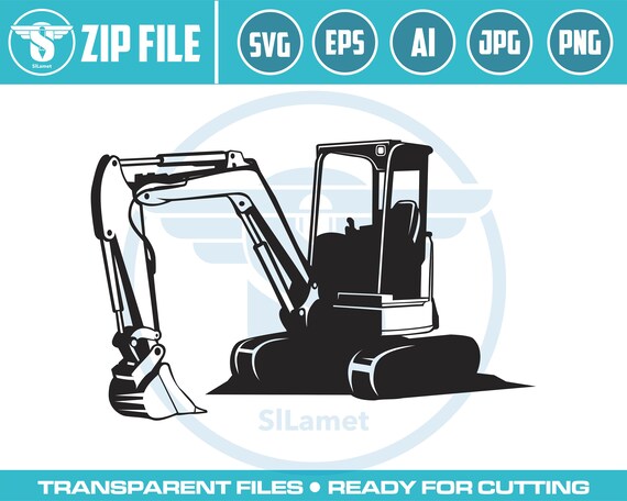 skid steer excavator, mini excavator, excavator svg, excavator silhouette, digger svg, construction svg, excavator clipart, heavy equipment