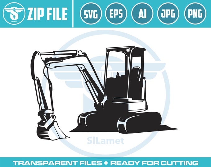 skid steer excavator, mini excavator, excavator svg, excavator silhouette, digger svg, construction svg, excavator clipart, heavy equipment
