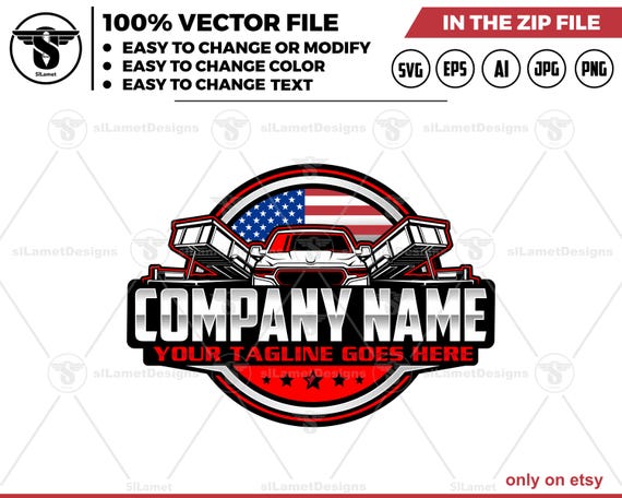 america Pickup & Dump Trailer Logo - Pickup Truck Trailer Logo Template - Hauling Equipment Branding - dump trailer logo - USA dump trailer