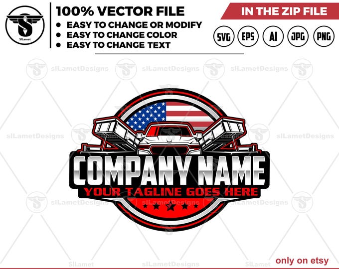 america Pickup & Dump Trailer Logo - Pickup Truck Trailer Logo Template - Hauling Equipment Branding - dump trailer logo - USA dump trailer