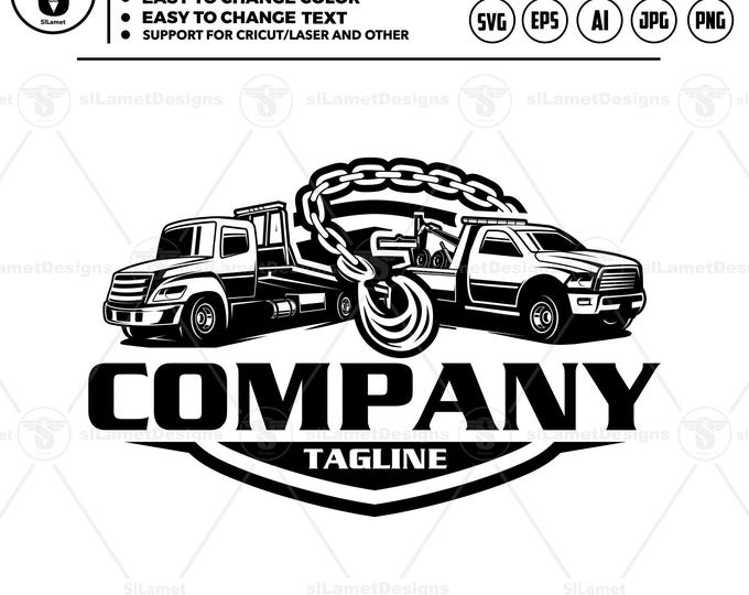 Towing Truck Logo SVG: Black and White, Silhouette Template
