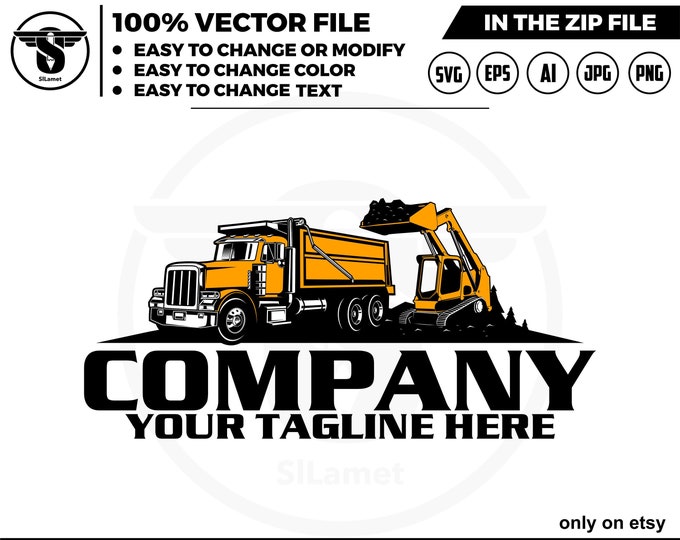 dump truck and skid steer logo - equipment vehicles logo - heavy equipment svg , skid steer svg