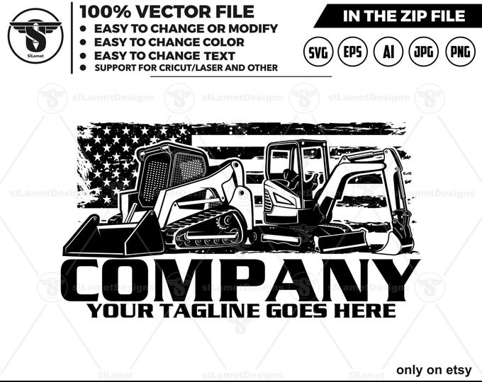 america skid steer and mini excavator logo svg, skid steer Bulldozer logo, skid steer SVG, Svg, skid steer excavator,mini excavator svg
