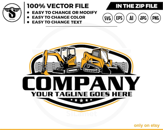 skid steer and mini excavator logo svg, skid steer Bulldozer logo, skid steer SVG, Wheel Loader Svg, skid steer excavator,mini excavator svg