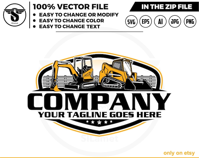 skid steer and mini excavator logo svg, skid steer Bulldozer logo, skid steer SVG, Wheel Loader Svg, skid steer excavator,mini excavator svg