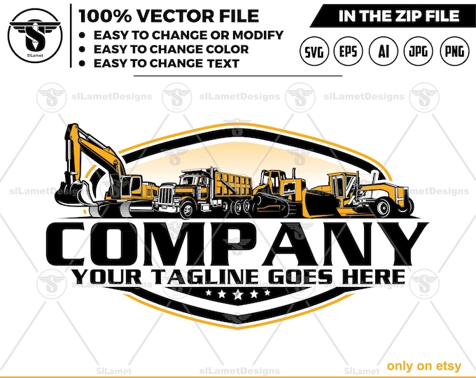 equipment vehicles logo, heavy equipment svg, excavator, dump truck, bulldozer, grader, heavy equipment rental logo, heavy equipment repair