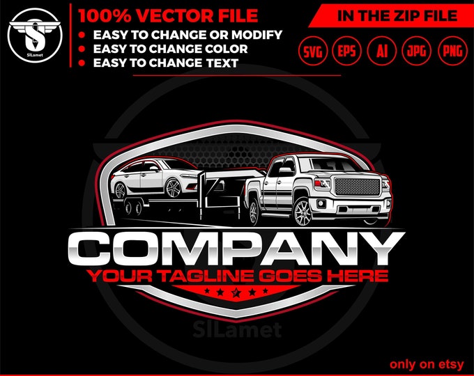 pickup and car hauler trailer logo - pickup and trailer logo - trailer towing logo - towing Company Logo - 2014 GMC Sierra 1500 Denali , GMC