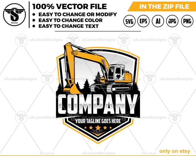 excavator logo - digging logo - earth digging logo - excavator svg  - Heavy Equipment logo, Construction Logo - john deere excavator