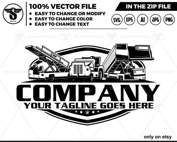 airport vehicles logo - airplane logo - Tugs tractor, belt loaders, pushback, plane  logo