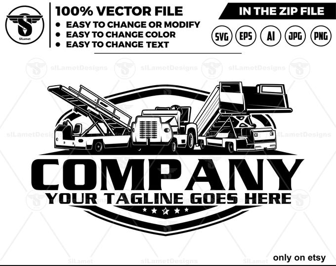 airport vehicles logo - airplane logo - Tugs tractor, belt loaders, pushback, plane  logo