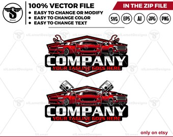 Automotive Service Logo Template: Truck, Car, Piston Design (Digital Download)