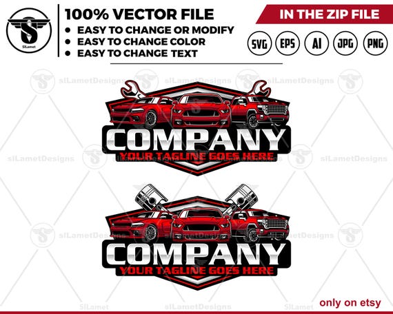 vehicle service logo - vehicle repair logo template - automotive logo - truck trailer, sport car, pickup truck  - piston logo
