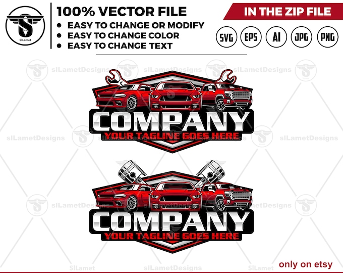 vehicle service logo - vehicle repair logo template - automotive logo - truck trailer, sport car, pickup truck  - piston logo