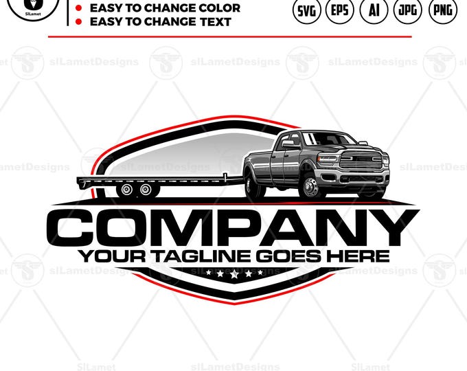 Pickup Truck & Trailer Logo: Hot Shot Car Hauling svg, vector