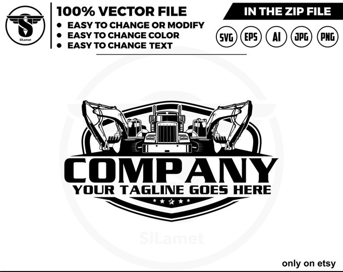 dump truck and excavator logo - digging logo - earth digging logo - dump truck svg - excavator svg - semi truck and excavator