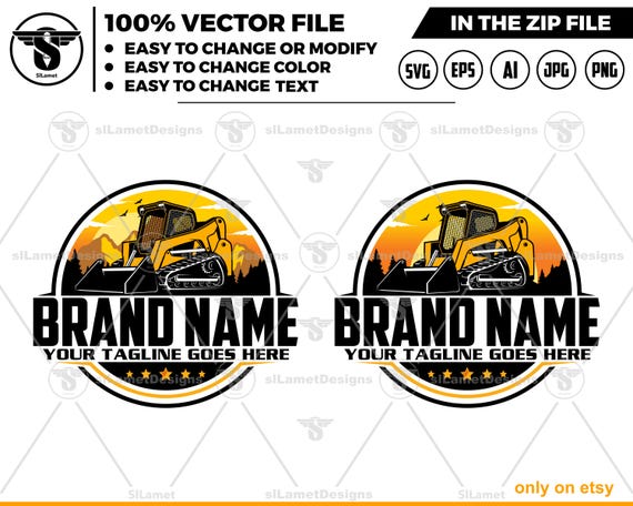 Skid Steer Loader Logo  - Compact Loader Logo Template - Construction Equipment Branding - Skid Steer Logo