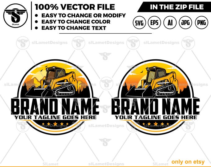 Skid Steer Loader Logo  - Compact Loader Logo Template - Construction Equipment Branding - Skid Steer Logo