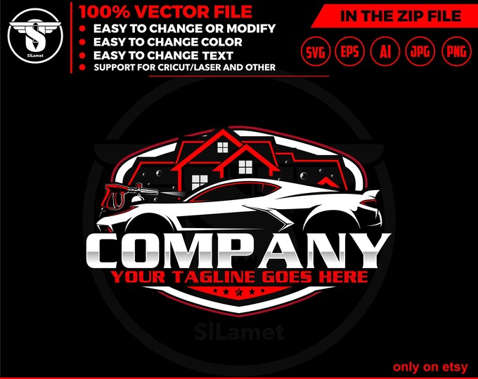 house Car wash logo template - car wash logo - car wash svg - cleaning car logo - automotive - auto detailing car logo - Car Detailing svg