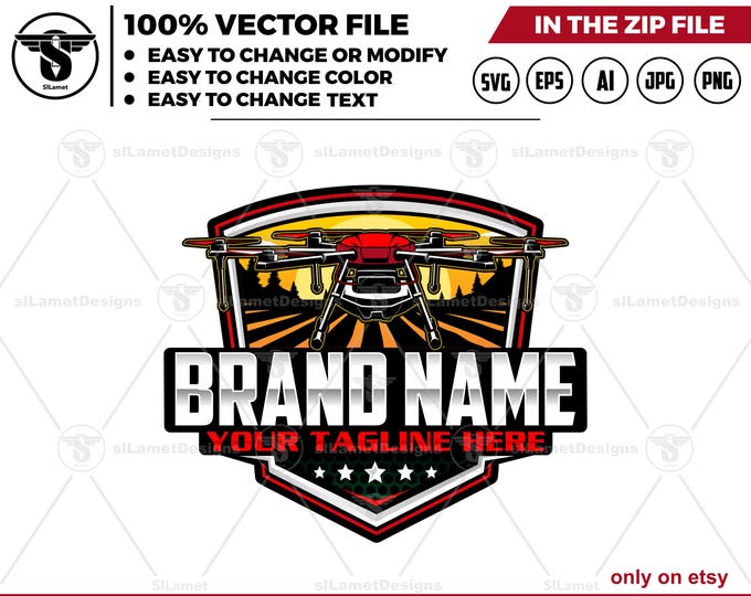 Agricultural Drone Logo - Farm Drone Logo Template - Digital Download - Precision Farming Branding Design