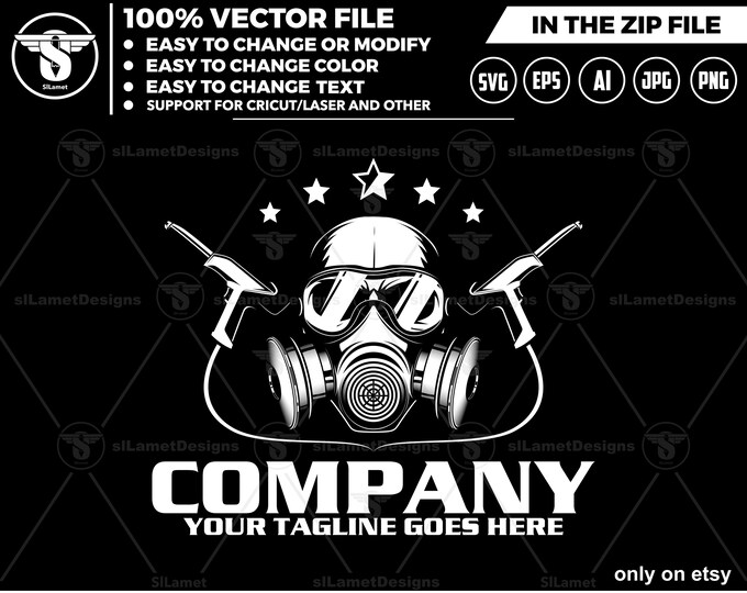 Powder Coating Logo Template - Auto Paint Shop Logo - Industrial Coating Logo - Modern Painting Business Logo - Editable Vector Logo