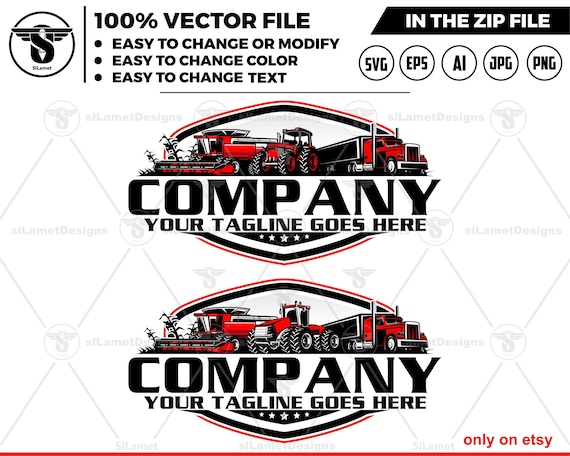 combine harvester, grain truck and tractor logo -  heavy equipment farm logo - Farms logo - preferred tractor -  combine new holland logo