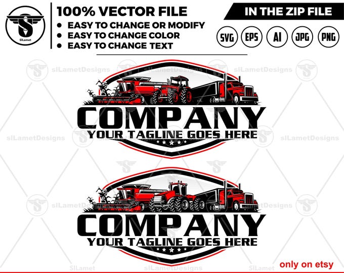 combine harvester, grain truck and tractor logo -  heavy equipment farm logo - Farms logo - preferred tractor -  combine new holland logo