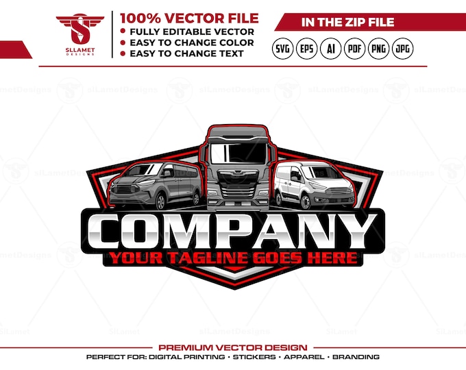 Trucking and Van Logo Design: Semi Truck and Ford Transit Vector, Logistics Fleet Branding, Commercial Transport Logo, Delivery Service SVG