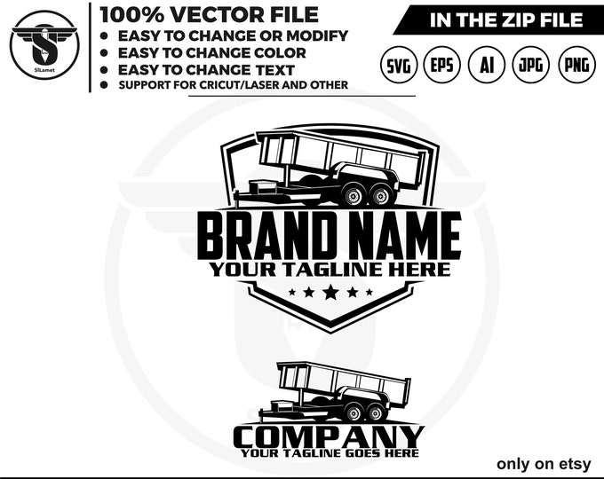 silhouette Bumper Pull Dump Trailer logo, silhouette dump trailer logo, trailer towing logo, truck pickup logo svg, towing Company Logo