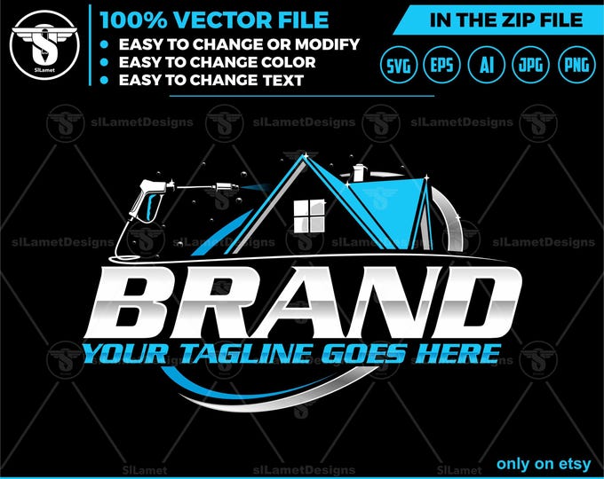 Pressure Wash logo - Wash House logo - house washing logo - wash logo - clean logo