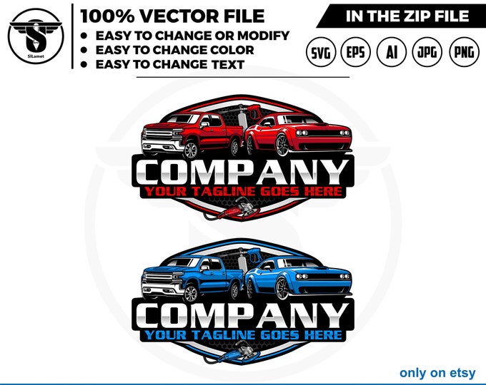 pickup truck and sport car wash - Car wash pickup truck logo template - car wash logo - cleaning car logo - automotive - detailing logo