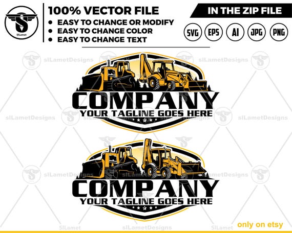 Bulldozer and backhoe logo - dozer and backhoe logo - Heavy Equipment logo - Construction Logo - Backhoe Loaders and dozer