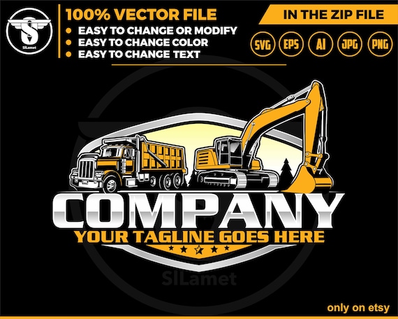 dump truck and excavator logo - equipment vehicles logo - heavy equipment svg