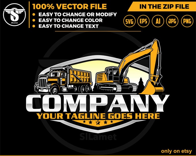 dump truck and excavator logo - equipment vehicles logo - heavy equipment svg