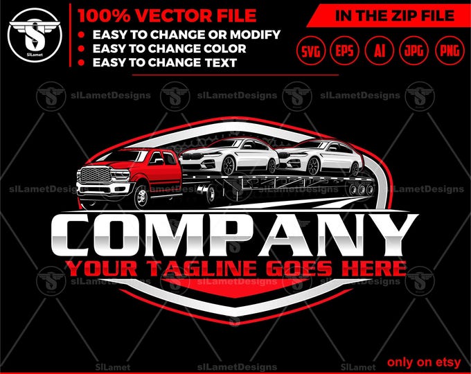 ram 3500 cab chasis with trailer logo - pickup trailer - pickup and trailer logo - hotshot - trailer towing logo - car hauler trailer logo