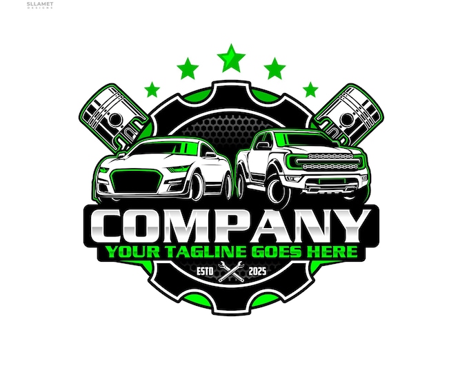 Editable Car Repair Logo Template: Truck, Piston, vector (SVG & AI)