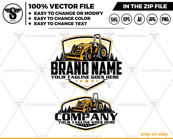 Tractor Loader Logo - Tractor Backhoe Logo Template - Heavy Equipment Branding - farming Equipment logo